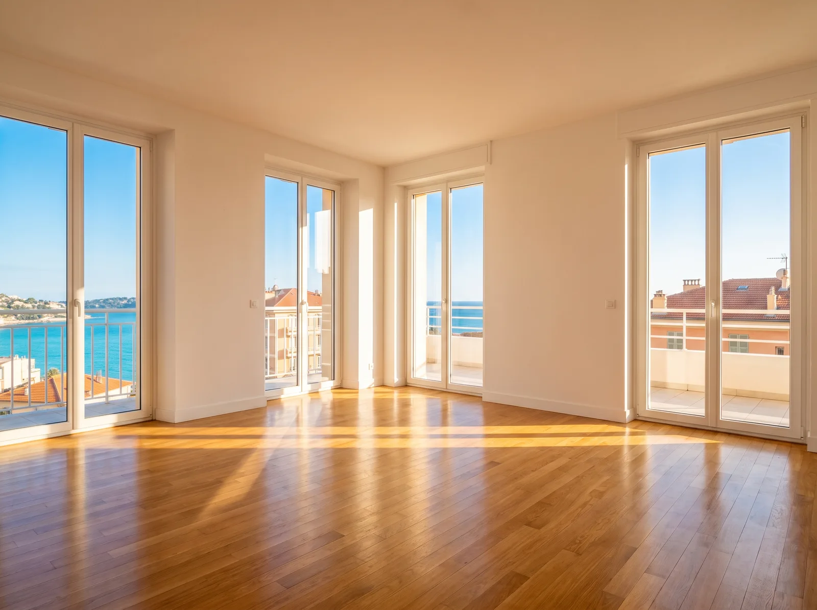 Salon lumineux d'un appartement de la Côte d'Azur après nettoyage fin de bail